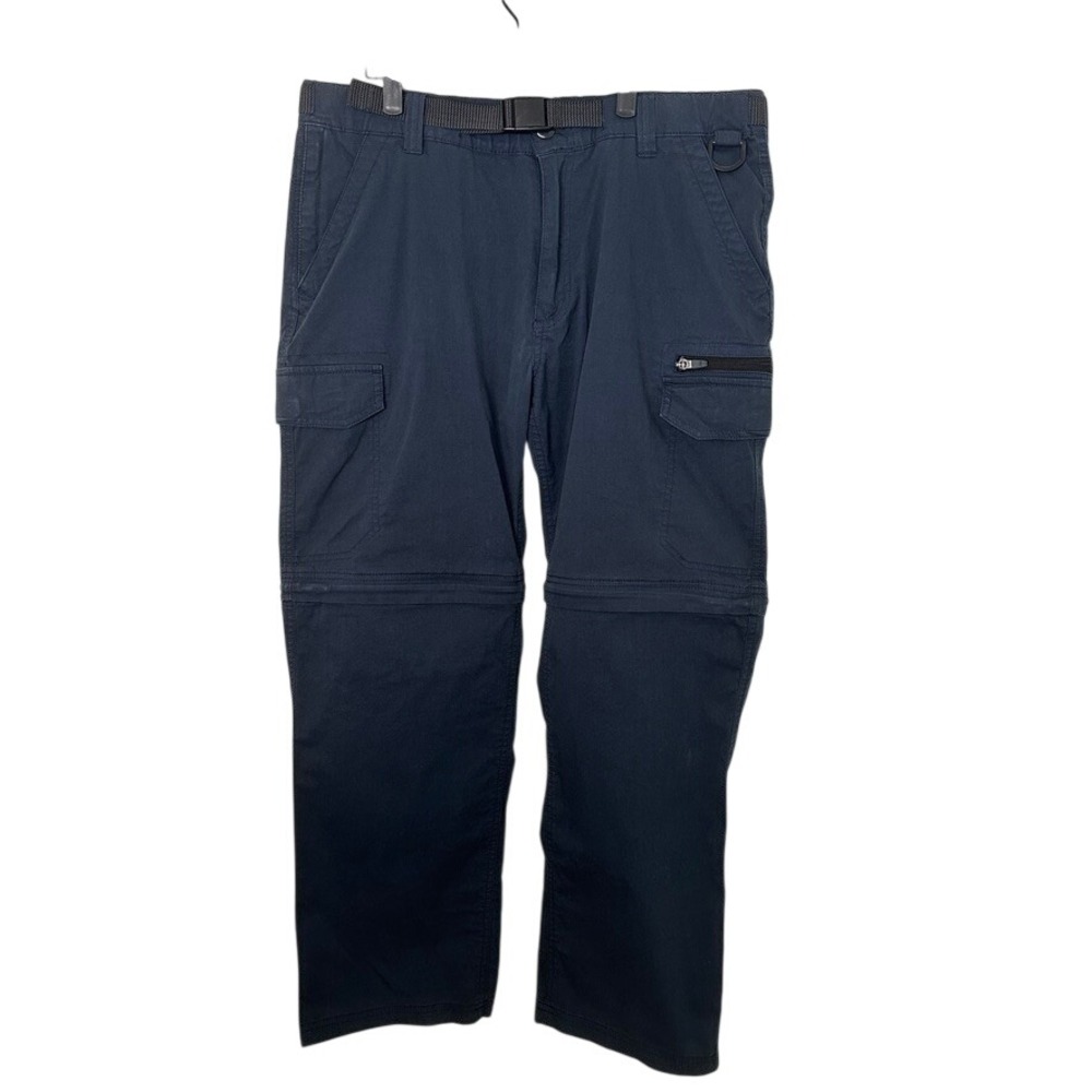 BC Clothing Co Mens Convertible Cargo Pants Navy Blue Zip Off Shorts Size L x 30